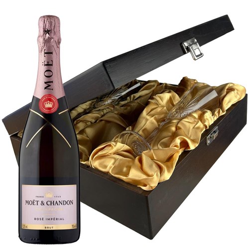 Moet & Chandon Rose Champagne 75cl And Flutes In Luxury Presentation Box